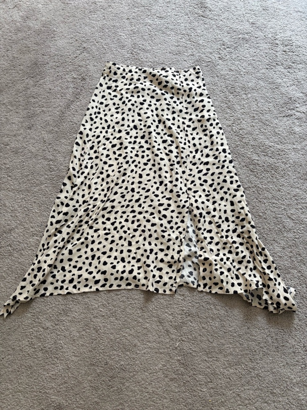 Lulu's Cream Midi Skirt with Black Spot Print